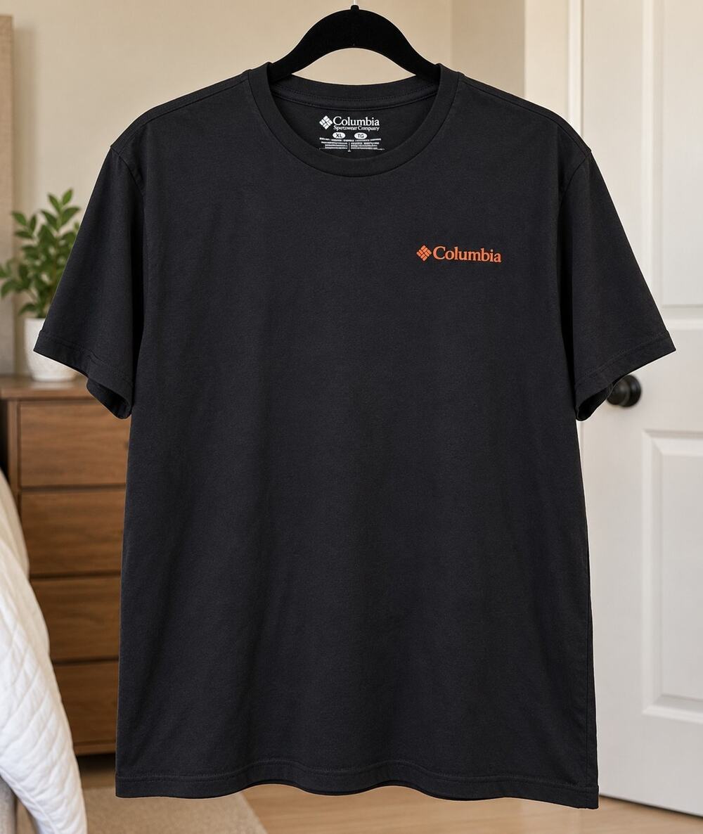 Mens Black Columbia Sportswear Short Sleeve Tshirt with Neon Graphic Size Med XL